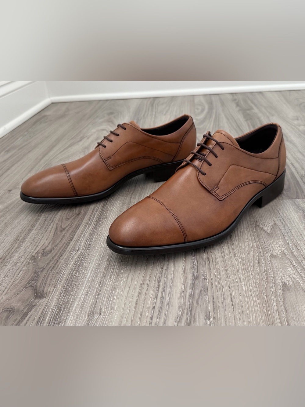 ECCO Citytray Leather Cap Toe Tie Oxford Shoe for Men, Amber, Sz 12-12.5, NWOB